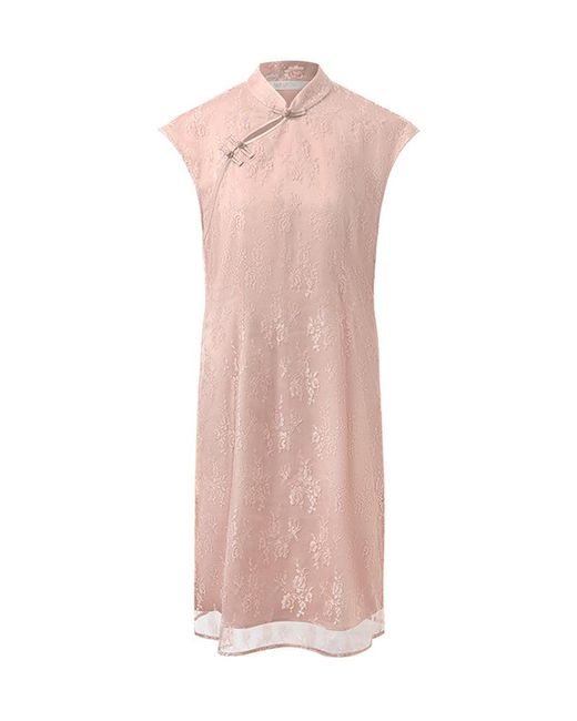 GOELIA Pink Lace Cheongsam Qipao Mini Dress