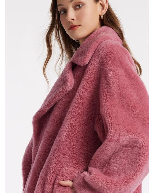 GOELIA Red Lamb Wool Oversized Teddy Coat