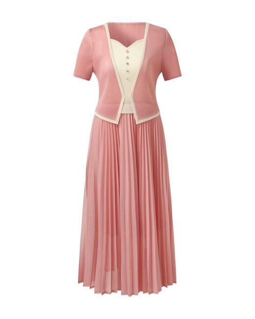 GOELIA Green Mock Layered Pleated Maxi Dress