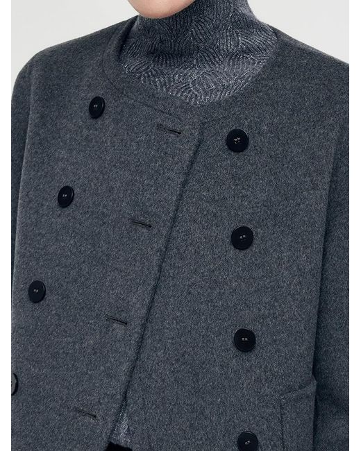 GOELIA Blue Boxy Cropped Wool Jacket