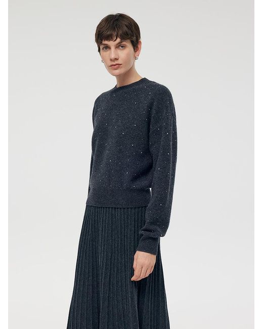 GOELIA Blue Sequined Wool Pullover Sweater