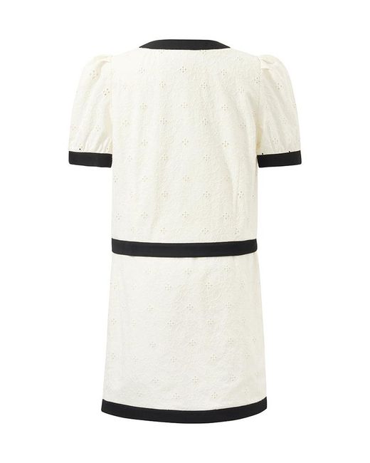 GOELIA White Contrast Trim Embroidered Top And Skirt Two-Piece Set