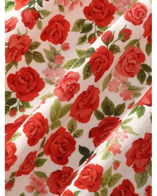 GOELIA Red Rose Print Wrapped Ruffle Mini Dress