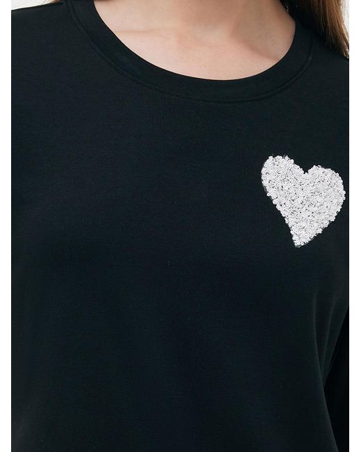 GOELIA Black Color Block Sequined Heart T-Shirt Midi Dress