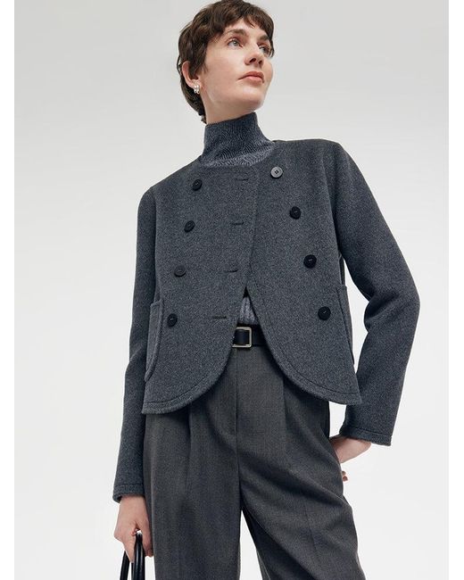 GOELIA Blue Boxy Cropped Wool Jacket