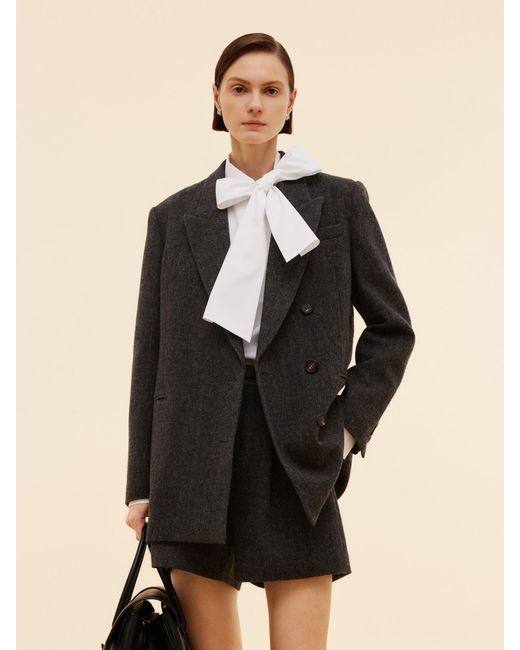 GOELIA Black 100% Washable Wool Notched Collar Blazer