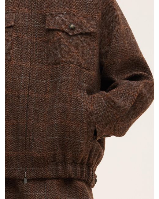 GOELIA Brown 100% Wool Plaid Zip-Up Jacket