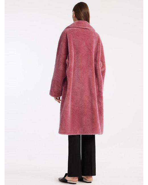 GOELIA Red Lamb Wool Oversized Teddy Coat