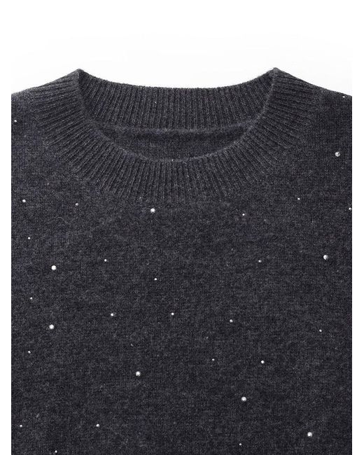 GOELIA Blue Sequined Wool Pullover Sweater