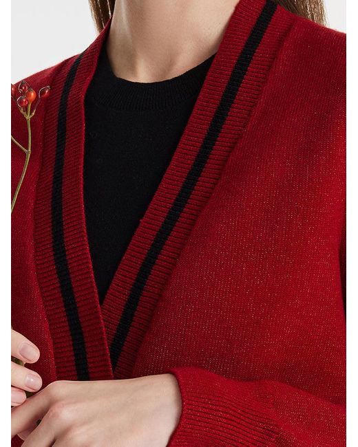 GOELIA Red New Chinese-Style V-Neck Knitted Cardigan And Vest Dress Two-Piece Set