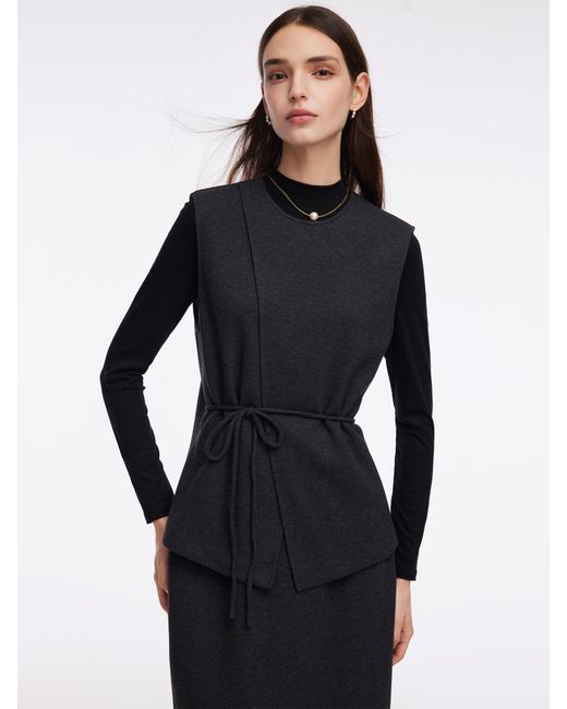 GOELIA Blue Knit Tank And Skirt And Long Sleeve Top Three-Piece Set