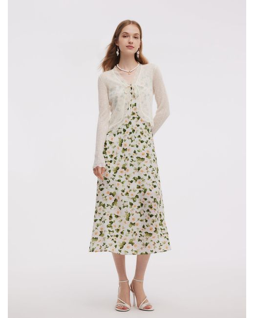 GOELIA Natural Wavy Trim Tie Front Cardigan