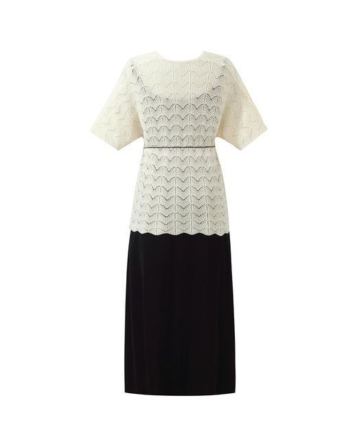 GOELIA White Openwork Knit Top And Strap Dress Two-Piece Set With Rope Belt