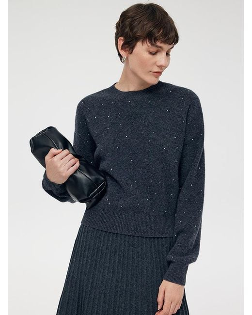 GOELIA Blue Sequined Wool Pullover Sweater