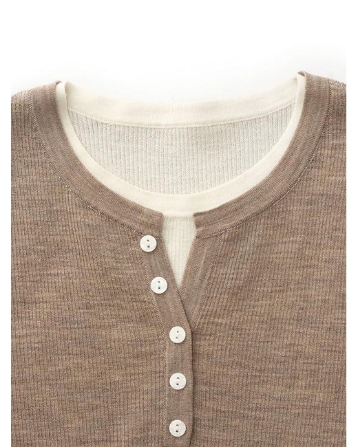 GOELIA Natural Wool Knit Patchwork Top