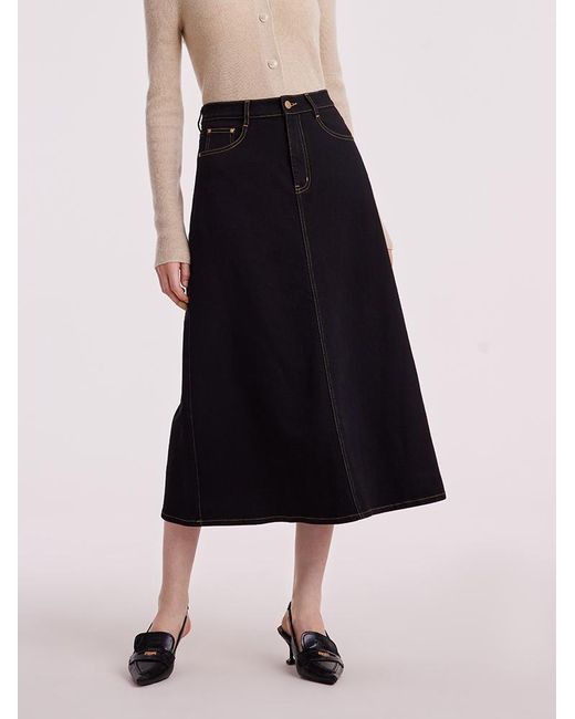 GOELIA Black Denim A-Line Skirt