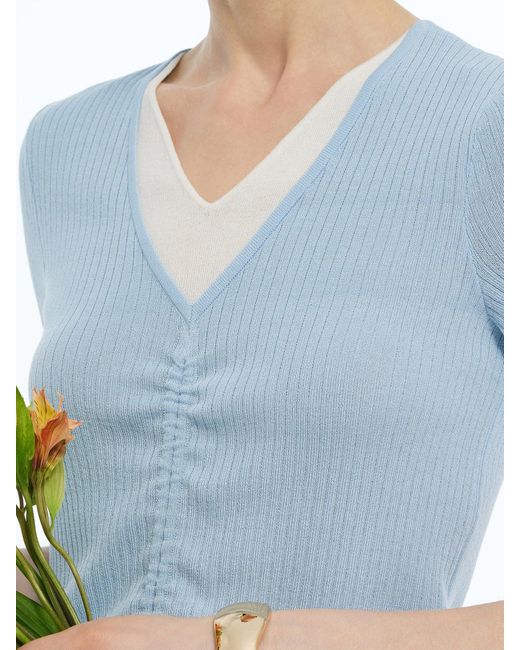GOELIA Blue Lyocell Blend Drawstring Patchwork Knit Top