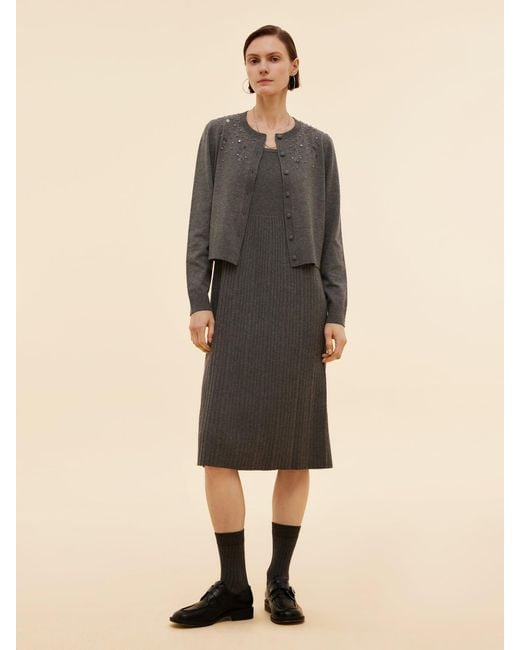 GOELIA Natural Beaded Cardigan And Pleated Sleeveless Midi Dress Two-Piece Set