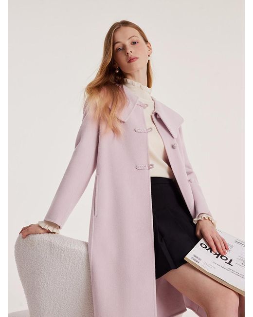 GOELIA Pink Tencel Wool Cheongsam Button Double-Faced Coat