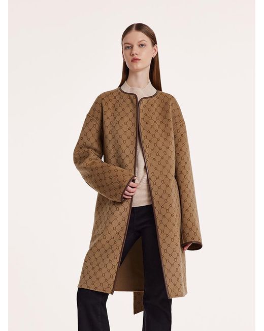 GOELIA Natural Pure Wool Reversible Printed Wrapped Coat With Belt