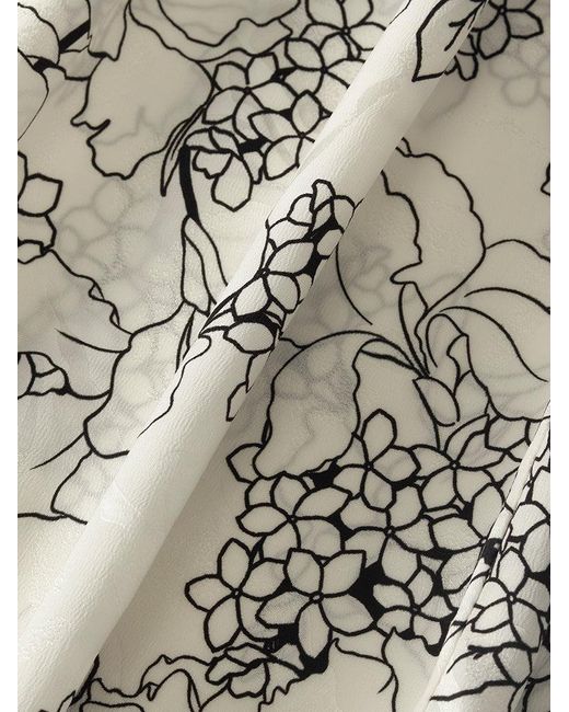 GOELIA White 20 Momme Mulberry Silk Iris Printed Drawstring Sleeves Midi Dress