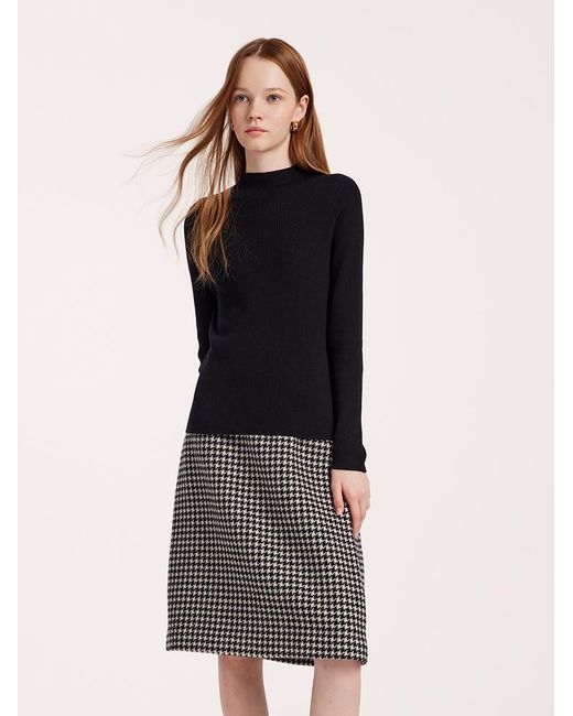 GOELIA Gray Washable Wool Houndstooth Jacket And Sweater And Skirt Suit