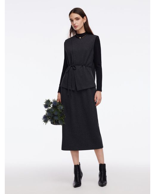 GOELIA Blue Knit Tank And Skirt And Long Sleeve Top Three-Piece Set