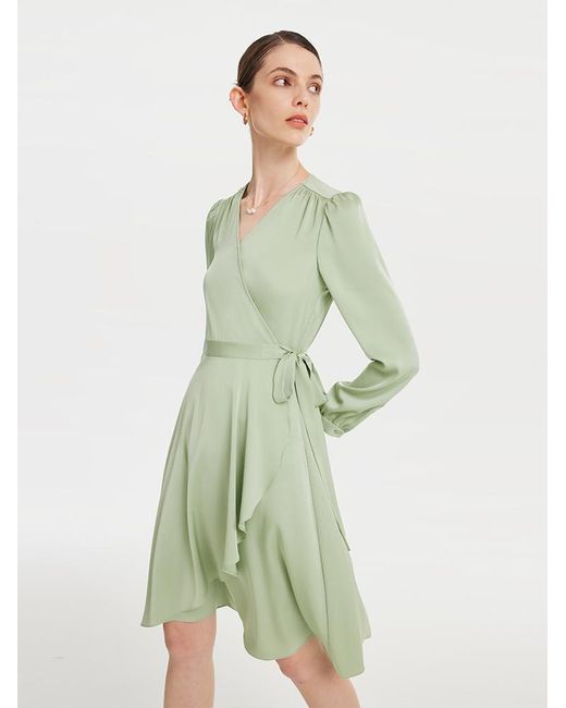 GOELIA Green 22 Momme Silk Tea-Break Midi Dress