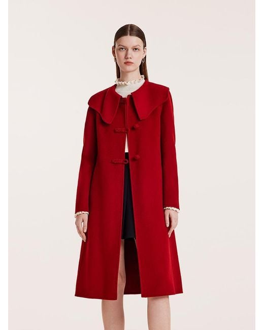 GOELIA Red Tencel Wool Cheongsam Button Double-Faced Coat
