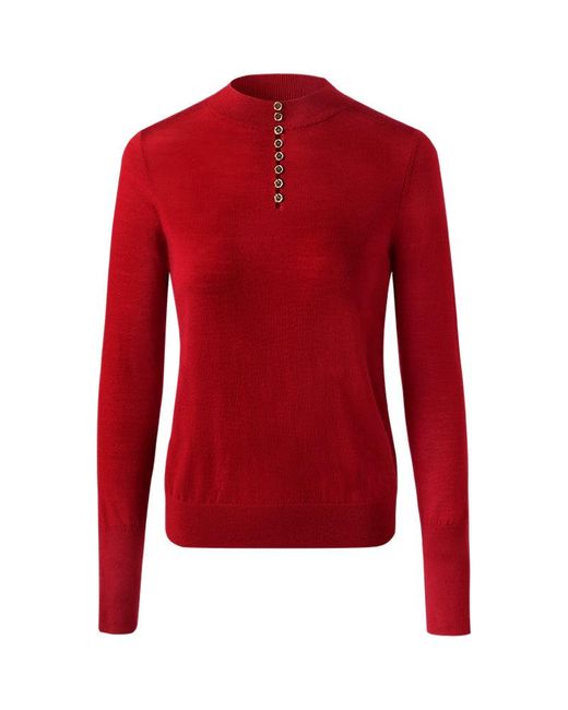 GOELIA Red Mid-Collar Woolen Slim Sweater