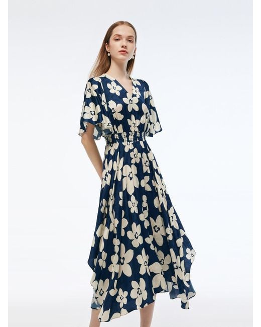 GOELIA Blue Batwing Sleeve V-Neck Asymmetric Hem Maxi Dress