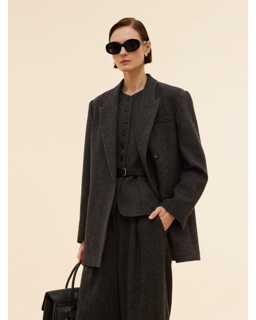 GOELIA Black 100% Washable Wool Notched Collar Blazer