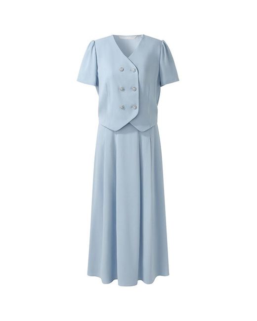GOELIA Blue Acetate Crop Jacket And A-Line Skirt Two-Piece Set