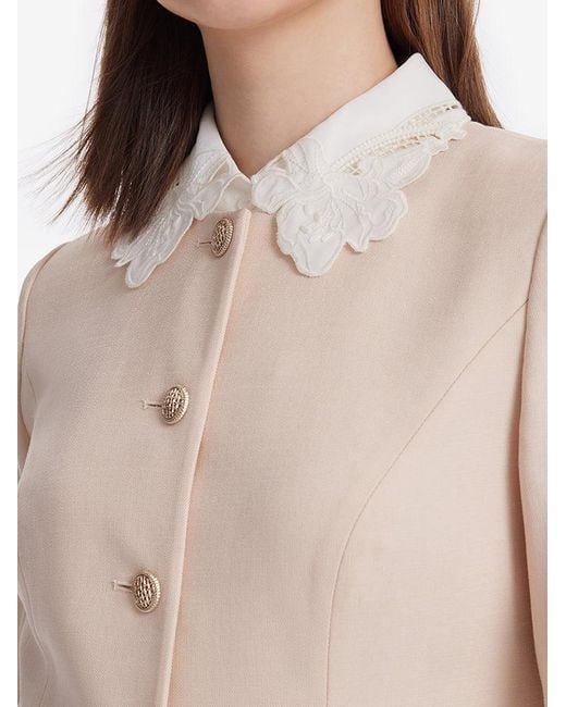 GOELIA Natural Acetate Single-Breasted Mini Dress With Detachable Lace Collar