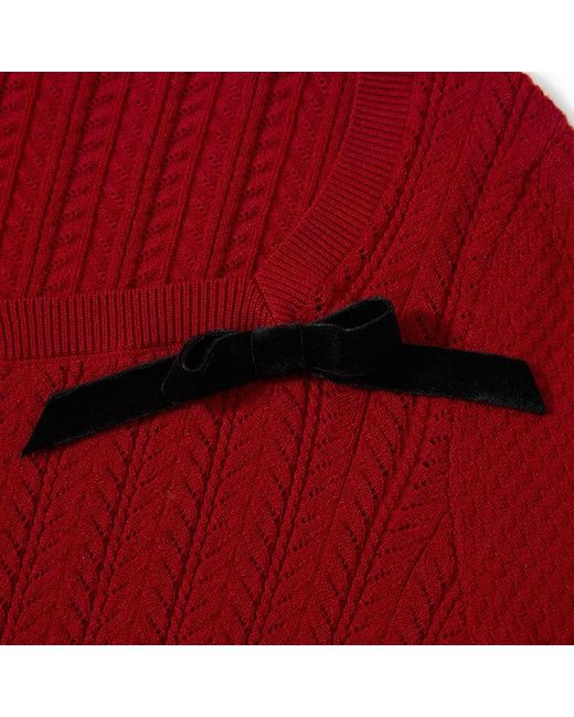 GOELIA Red Tencel And Woolen Sweater With Detachable Bowknots