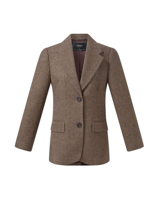 GOELIA Brown 100% Washable Wool Gathered Waist Blazer