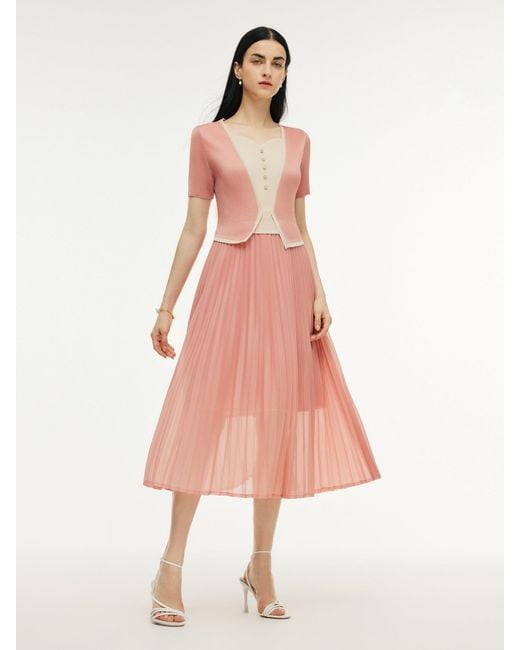 GOELIA Green Mock Layered Pleated Maxi Dress