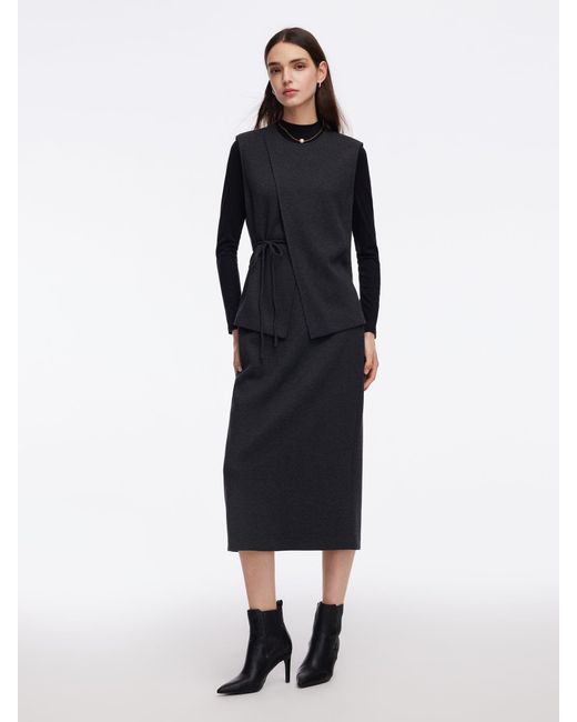 GOELIA Blue Knit Tank And Skirt And Long Sleeve Top Three-Piece Set