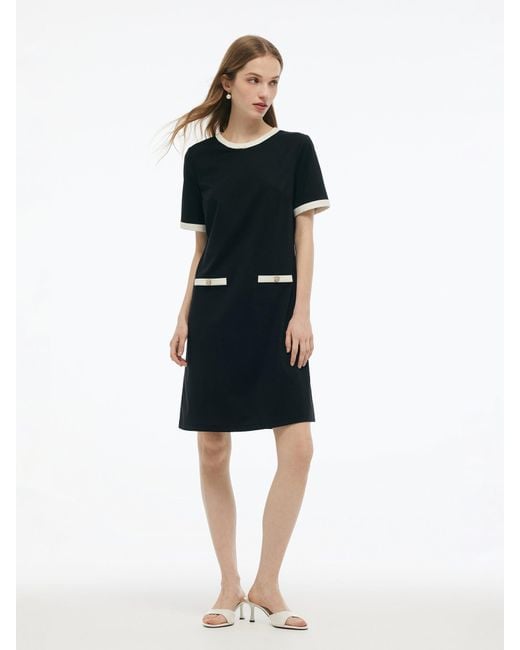 GOELIA Black Tencel Blend Contrast Trim Knit Mini Dress