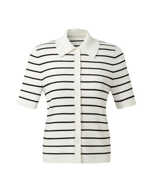 GOELIA Gray Tencel Stripe Short Sleeve Cardigan