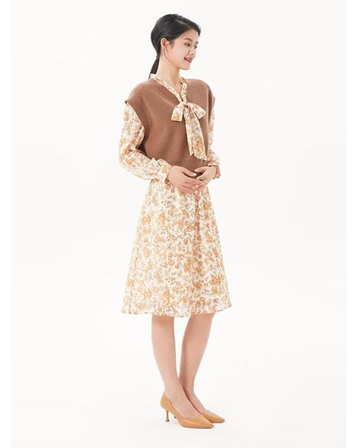 GOELIA Natural Satin Chiffon Dress And Vest Two-Piece Set