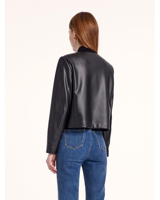 GOELIA Blue Round Neck Synthetic Leather Jacket