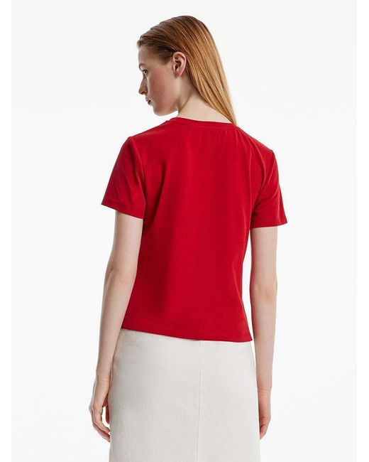 GOELIA Red Basic Smile Hollow T-Shirt