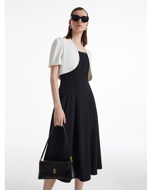 GOELIA Black Crop Blazer And Spaghetti Strap Dress Two-Piece Set