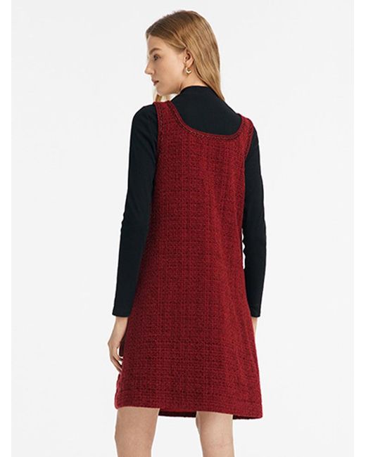 GOELIA Red Slim Sweater And Tweed Vest Dress Two-Piece Set