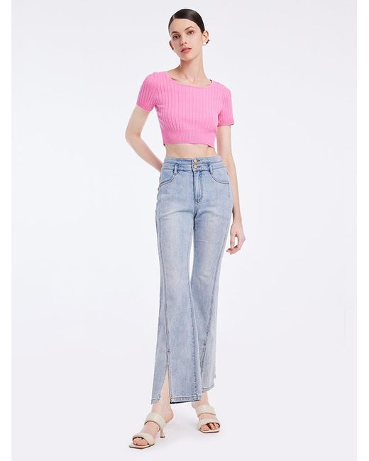 GOELIA Pink Basic Fitted Crop Knit Top