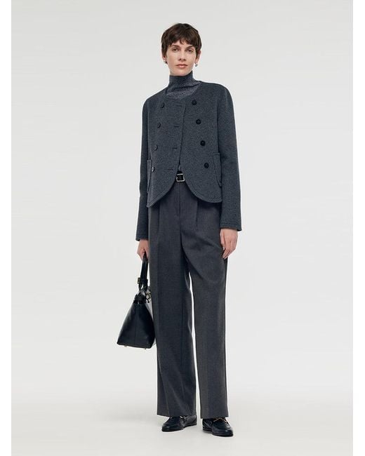 GOELIA Blue Boxy Cropped Wool Jacket
