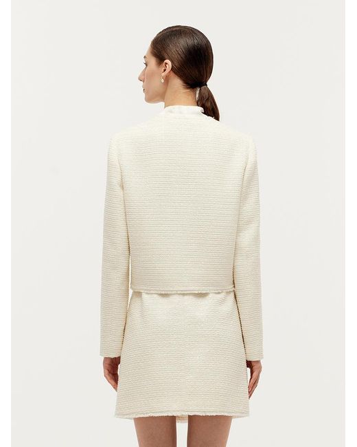 GOELIA Natural Tweed Bow Tie Neck Jacket And Mini Skirt Two-Piece Set