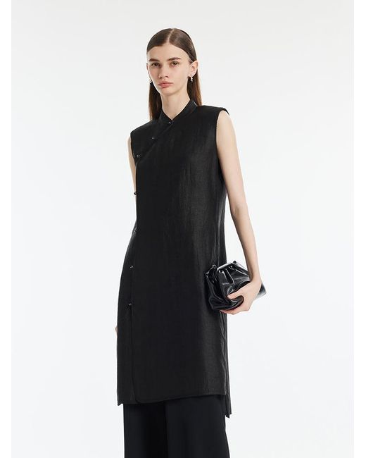GOELIA Black Xiang Yun Silk Asymmetric Hem Qipao Mini Dress