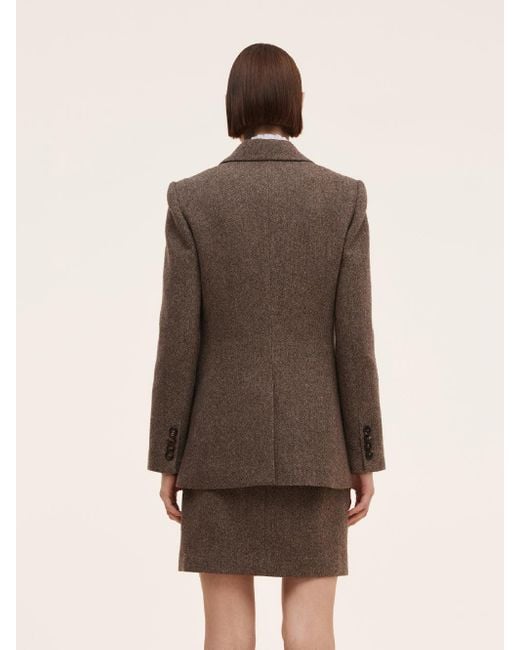 GOELIA Brown 100% Washable Wool Gathered Waist Blazer